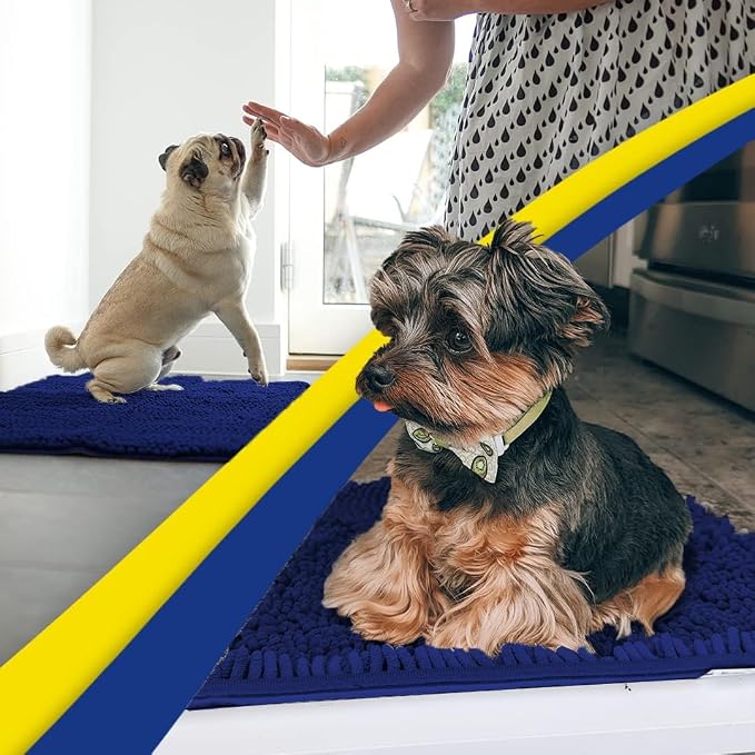 Muddy Mat® | Super Water Absorbent Door Mat Indoor, Microfiber Quick Dry Chenille Entryway Rug, Slip Resistant Front Door Mat, Indoor Mats for Entryway, Machine Washable Pet Rug, Navy Blue 26" x 42"