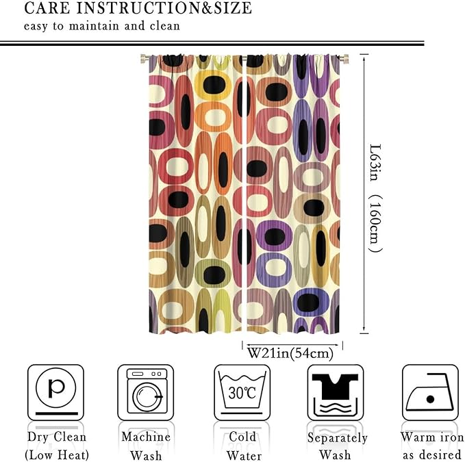 JESTRONRY Abstract Modern Curtains,Mid Century Fifties Modern Retro Colors Pattern Room Darkening Thermal Insulated Window Curtain for Living Room Bedroom Kitchen Bathroom 42x63in