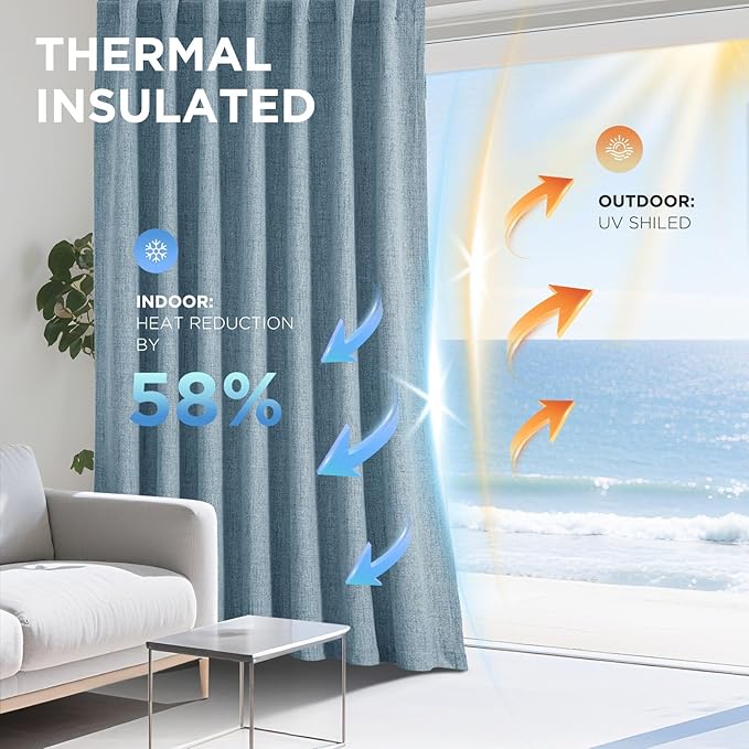 Joydeco Blackout Curtains for Bedroom - 100% Light Blocking 2 Panels Sky Blue Drapes 42" W x 90" L, Thermal Insulated Room Darkening Curtains, Linen Textured for Living Room, Rod Pocket & Back Tabs