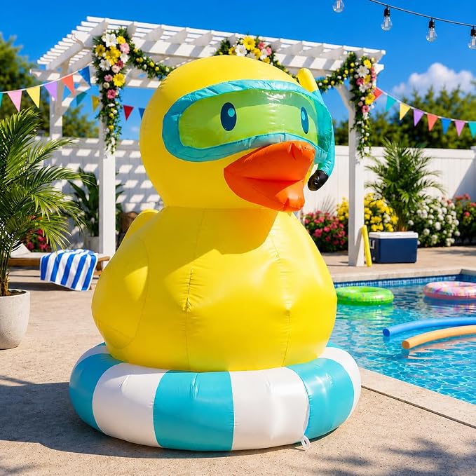 5ft Summer Inflatable Swimming Pool Duck Decorations LED Blow Up Outdoor Decoration Pool Party Favors for Beach Party Decor Tropical Yard Lawn Garden Supplies