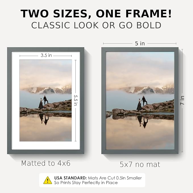 5x7 Picture Frame for 4x6 Photo, Minimalist Aluminum Frame, Gunmetal Gray | Sleek Metal Wall Frame for Gallery, Desk, or Gift Giving | Shatterproof Glass & Wall Kit
