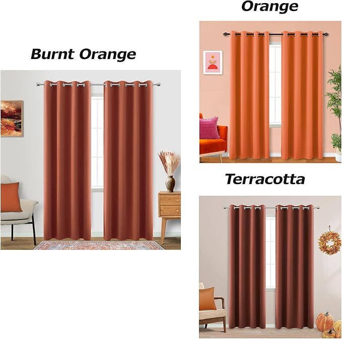 Dusty Burnt Orange Curtains 63 Inch Length for Bedroom 2 Panels Set Blackout Grommet Mid Century Modern Thermal Insulated 70s Curtains for Living Room Window Office Workout Gym 42x63 Inches Long
