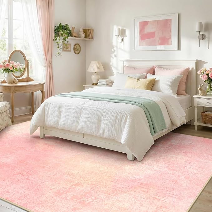 RELEANY Washable Area Rugs 5'x7' Non-Slip Modern Abstract Soft for Living Room Entryway Bedroom Kitchen, Print Pattern, Light Pink