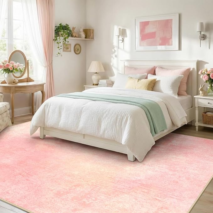 RELEANY Washable Area Rugs 9'x12' Non-Slip Modern Abstract Soft for Living Room Entryway Bedroom Kitchen, Print Pattern, Light Pink