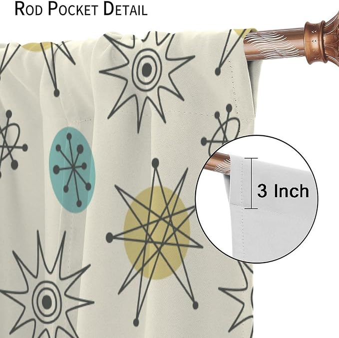 JESTRONRY Mid Century Modern Curtains. Retro 1950s Vintage Style Atomic Background Home Fabric Living Room Bedroom Kitchen Bathroom Decor 42x54in