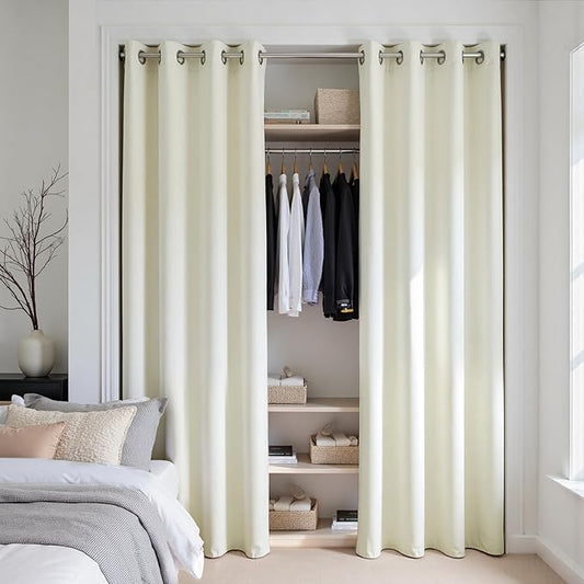 KOUFALL Privacy Room Divider Curtains for RV, Modern Boho Cream Closet Curtain for Open Closet Without Door, Wide 52 x 78 Inches Long, 2 Panels Set