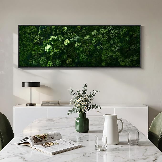 Large Framed Green Forest Wall Art for Living Room, Long Narrow Modern Landscape Canvas Prints Paintings for Walls, Horizontal Nature Panoramic Pictures Wall Decor for Bedroom Dinning Room, 20x60 In