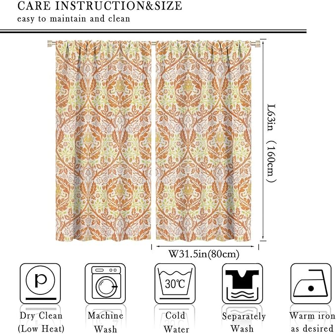 Bohemia William Morris Art Blackout Window Curtains, Vintage Flowers Foliage Rod Pocket Curtains, for Living Room Bedroom 31.5(W)*63(L) 2 Panels