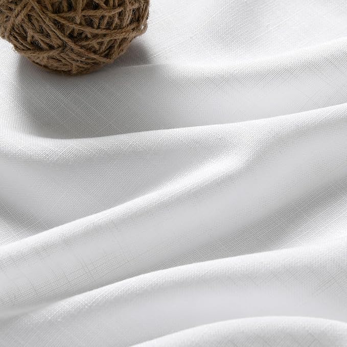 Nanspring White Linen Curtains 2 Panels Set for Living Room 110 Inches Long Extra Long Back Tab Curtains Farmhouse Light Filtering Semi Sheer Linen Drapes Ceiling to Floor for Large Window 52x110