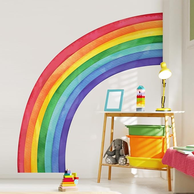 Supzone Large Rainbow Wall Decals, Mural Watercolor Half Rainbow Wall Stickers Peel and Stick Vinyl Wall Art Decor for Girls Bedroom Kids Nursery Living Room Playroom Toddler | Watercolor Mural Wall Sticker for Bedroom Girls Nursery Infantile Living Ro...