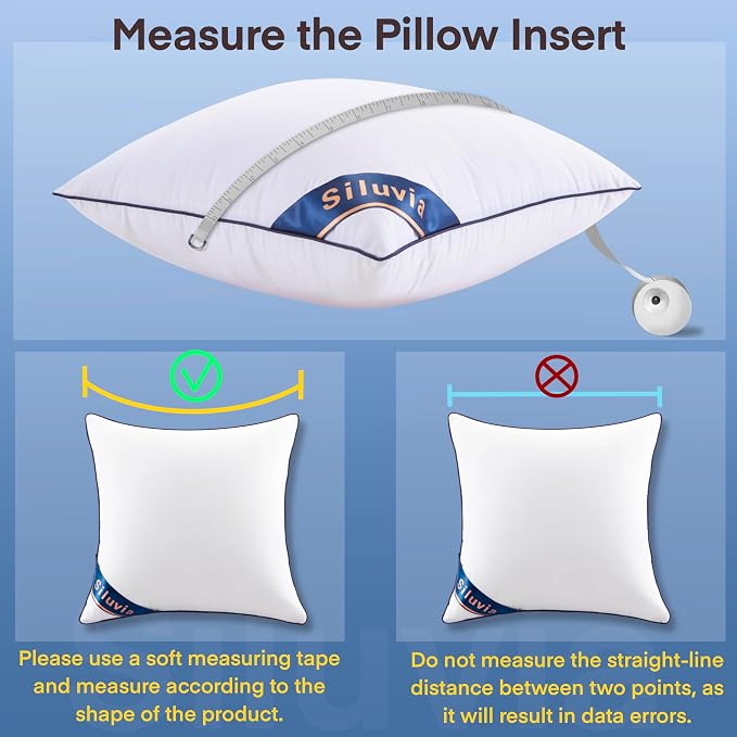Siluvia 22"x22" Pillow Insert Set of 2 Square Throw 22 Pillows with 100% Cotton Cover for Sofa, Couch, and Bed - White | 100% pure cotton cover, soft and breathable