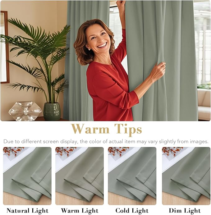 H.VERSAILTEX Blackout Curtains Thermal Insulated Window Treatment Panels Room Darkening Blackout Drapes for Living Room Back Tab/Rod Pocket Bedroom Draperies (2 Panels, Sea Grass, 52 x 84 Inch)