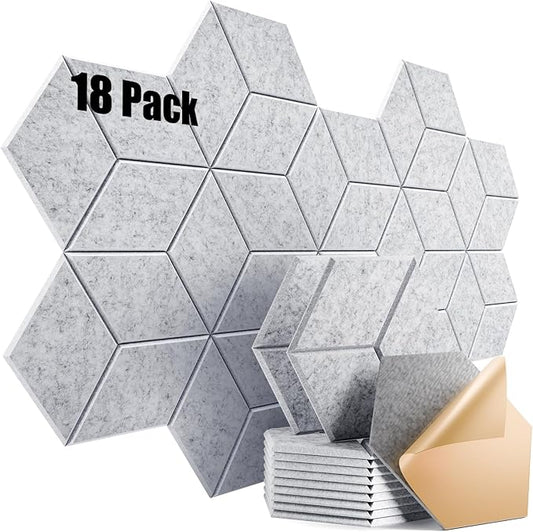 18 Pack Self-adhesive Acoustic Panels 12" X 10" X 0.4" - Sound Proof Foam Panels for wall with High Density, Y-Lined Design, Flame Resistant, Absorb Noise and Eliminate Echoes(Silver Gray)