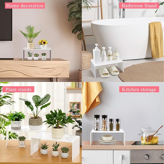 RattanView 2 Pcs 13 Inch Large Acrylic Risers Display Stands 5 mm Thick Acrylic Shelf Riser Showcase for Collectibles Jewelry Cupcakes Food Figures Perfume Cabinet (White)