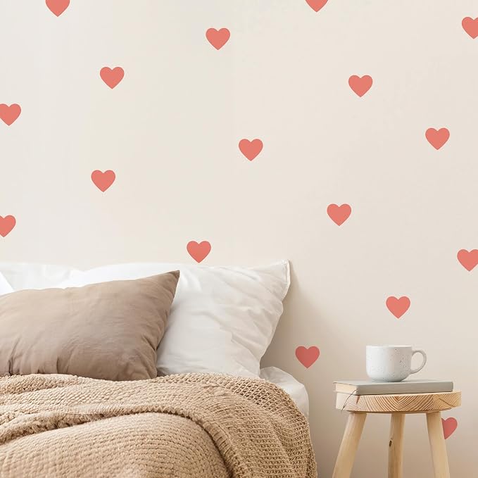Removable Wall Decals for Kids Room – Peel and Stick Wall Stickers for Girls & Boys Bedroom, Playroom & Nursery – Easy to Apply Wall Decor - Red Hearts