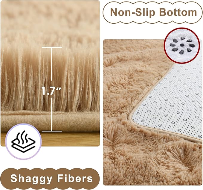 Ompaa Fluffy Rug, Super Soft Fuzzy Area Rugs for Bedroom Living Room - 6' x 9' Large Plush Furry Shag Rug - Kids Playroom Nursery Classroom Dining Room Decor Floor Carpet, Beige