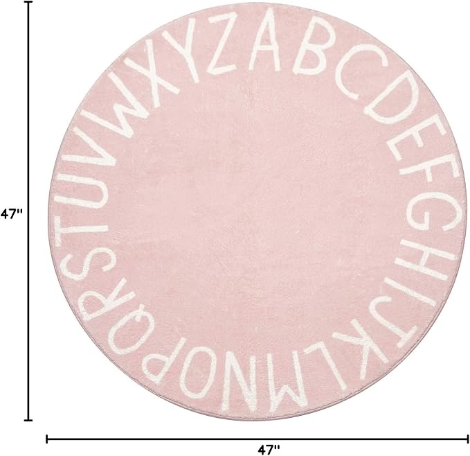 Topotdor Round Kids Play Rug Alphabet Nursery Area Rug Extra Large Soft Crawling Play Mat for Children Toddlers Bedroom (47 inch, Pink)
