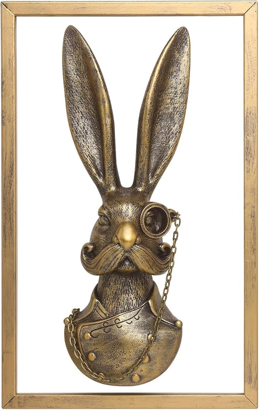 Newinhome Animal Heads Wall Decor (Includes Metal Frame) Bunny Resin Animals Sculptures Old Money Bunny Wall Hanging Decoration Gold vintage Wall Sculpture for Living Room Bedroom Office(Rabbit)