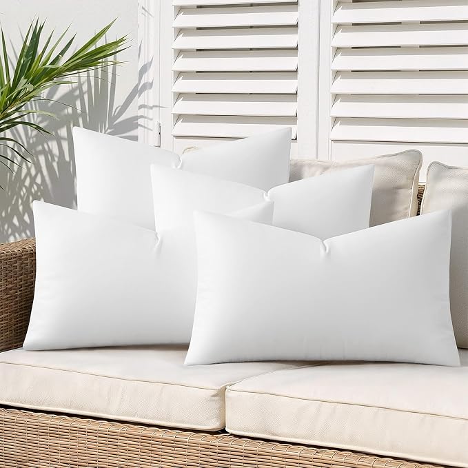 MIULEE Outdoor Pillow Inserts 12x20 Pack of 4 Waterproof Throw Pillow Inserts Decorative 100% Virgin Fibers Filling for Patio Sofa Couch