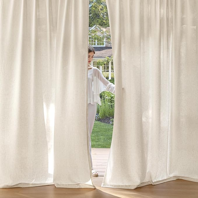 MIULEE Non-See-Through Privacy Linen Curtains 2 Panels, Light Filtering Window Curtains Farmhouse Textured Back Tab Semi Sheer Drapes for Bedroom Living Room, 52 x 90 Inches Long, Cream Ivory