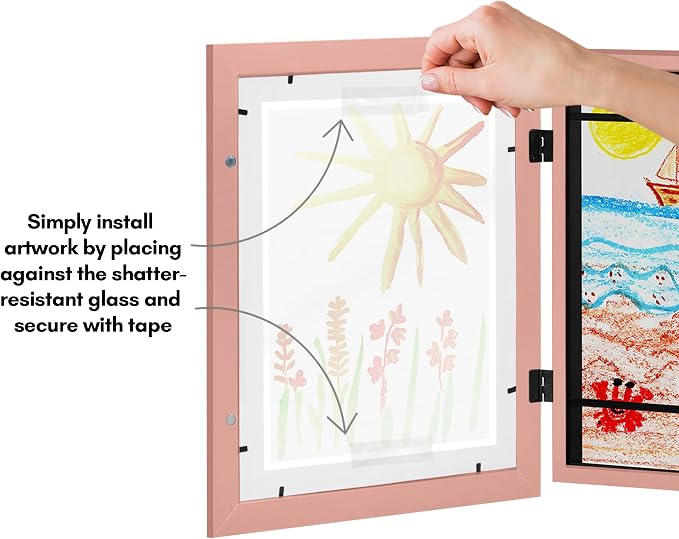 Americanflat Kids Artwork Frame Changeable (Peachy Pink) - Magnetic Door Holds 100 Art Pieces - 8.5x11 Letter Size Display with Mat or 10x12.5 Without Mat - My Mini Masterpiece