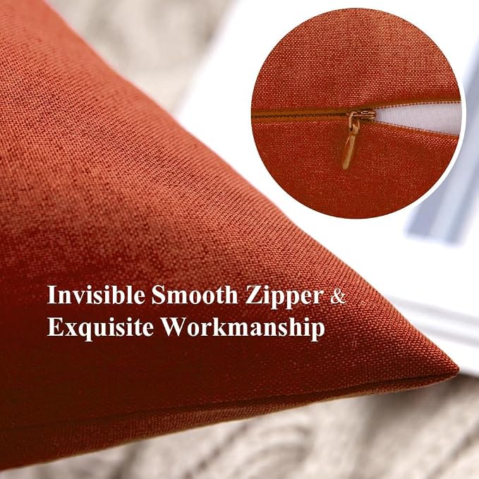 MIULEE Pack of 2 Decorative Outdoor Solid Waterproof Throw Pillow Covers Euro Sham Faux Linen Garden Farmhouse Cushion Cases for Summer Patio Tent Balcony Couch Sofa 24x24 Inch Burnt Orange