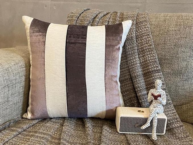 The HomeCentric Striped Decorative Throw Pillow Covers 24" x 24" | Modern Velvet Cushion Cover | Patchwork Aubergine Pillowcases for Couch, Sofa, Bed, or Living Room - Velvet Band Aubergine