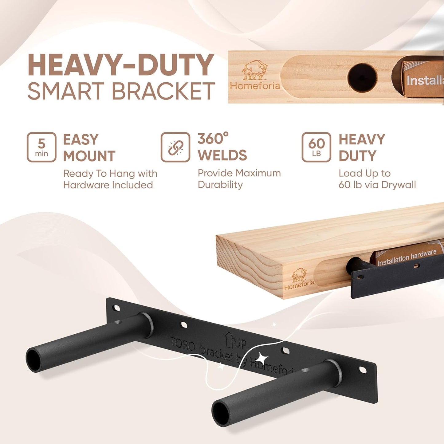 Homeforia 16 inch Oak Floating Shelf, High End Solid Real Wood 16inch Small Floating Shelves for Wall Mounted, Honey Oak Wooden 16in Floating Shelves, Heavy Duty Bracket, 16 X 6.5 X 1.75 in, Set of 3