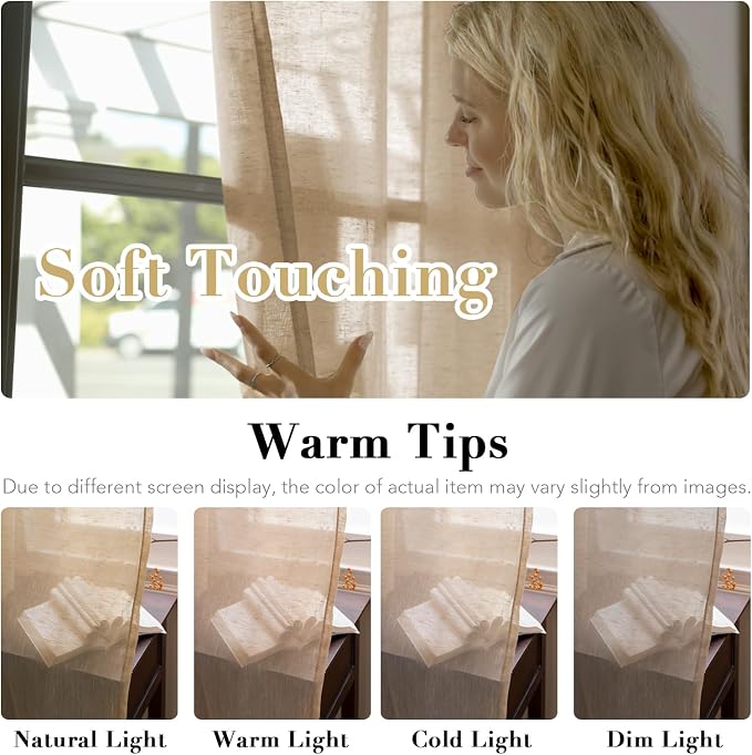 Window Treatments Linen Curtain Panels Open Weave - Natural Linen Blended Sheer Curtains with Nickel Grommet for Living Room, Privacy Assured (Taffy, 52"W x 72"L, Set of 2)