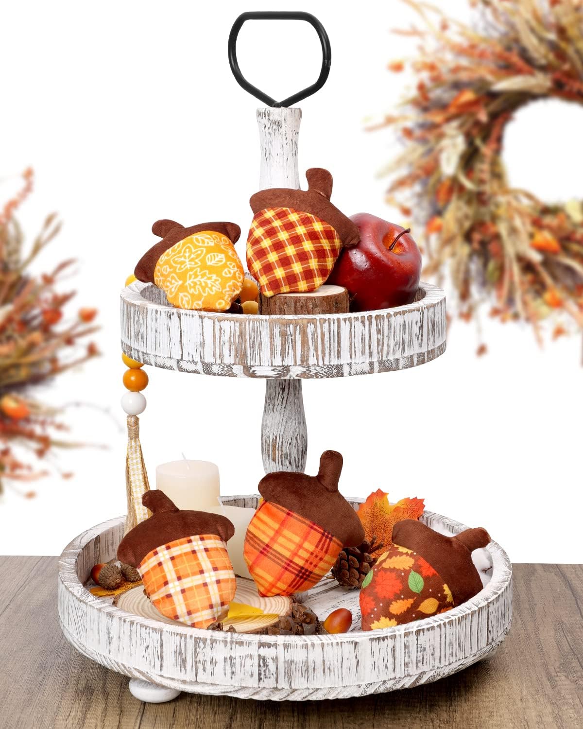 5PCS Fall Stuffed Acorns Plush Decorations 4.5'' x 3.5'' Autumn Fabric Acorn Decor, Bowl Basket Tray Fillers Dinner Table Centerpiece Harvest Thanksgiving Tree Hanging Ornament Fall Tiered Tray Decor