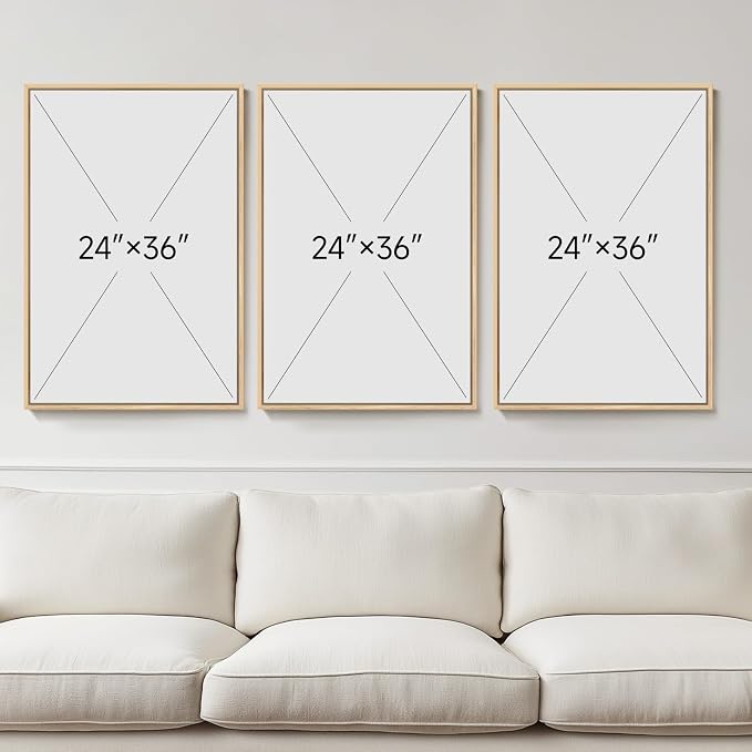 Large Framed Sage Green Boho Wall Art for Living Room, 3 Piece Mid Century Modern Bohemian Canvas Artwork for Walls, Botanical Paintings Prints Pictures Wall Decor for Bedroom Home Office, 24x36 Inch