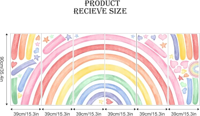 77" x 47" Large Rainbow Wall Decals Stickers for Girls Nursery Peel and Stick Watercolor Rainbow Hearts Stars Vinyl Wall Mural Art for Kids Toddlers Bedroom Playroom Classroom