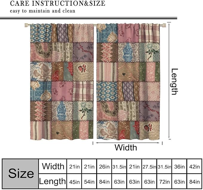 Patchwork Boho Blackout Curtains Colorful Vintage Bohemian Flower Pattern Window Drapes for Bedroom Living Room Kitchen Cafe （W21xL45 Inch） x2 Panels