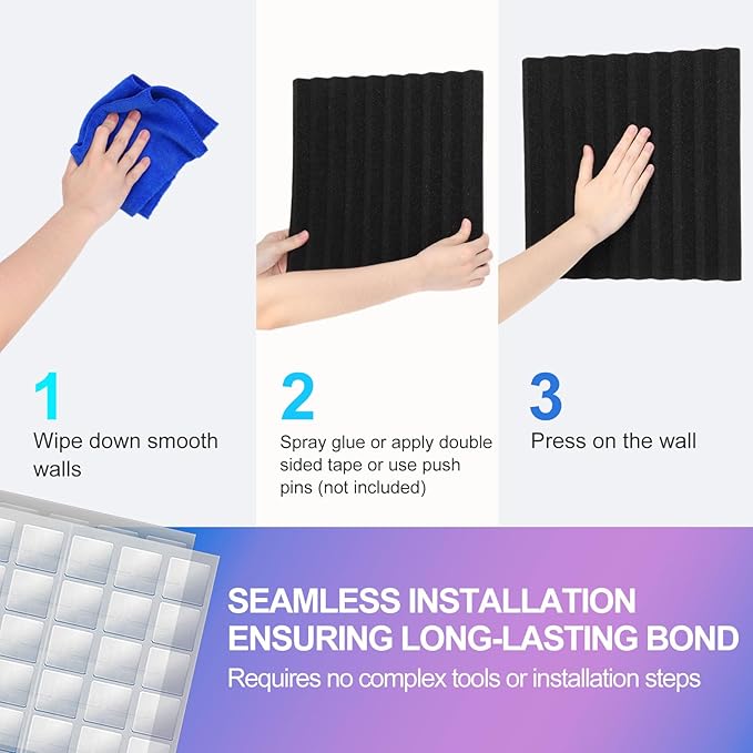 JBER 12 Pack Acoustic Foam Panels, 1" X 12" X 12" Studio Soundproofing Wedges Fire Resistant Sound Proof Padding Acoustic Treatment Foam (Blue)