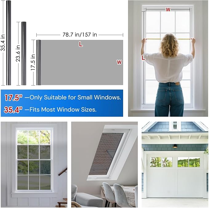 Homein One Way Privacy Window Film with Tool Window Tint for Home Heat Control Sun Blocking Anti UV Mirror Reflective Covering See Out Not in Static Cling No Glue Black-Sliver 23.6" x 78.7"