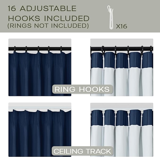 Mrs.Naturall Navy Blue Pinch Pleated Linen Blackout Curtains 84 Inch Length, Pleat Design for Summer Thermal Insulated & Noise Reducing for Mens, Boys Bedroom & Nursery, 2 Panel Set