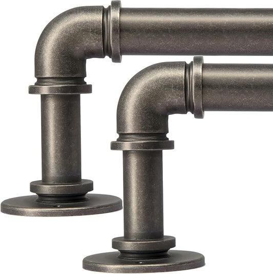2PCS Industrial Curtain Rods for Windows 18 to 120 Inches Adjustable Length, 1 Inch Diameter, with Aluminium Finials (Antique Silver 18”to 120”2PCS)