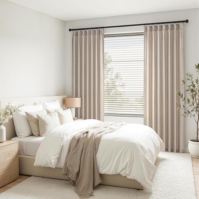 Natural Linen Pinch Pleated Curtains 84 Inch Length 2 Panels for Bedroom Living Room Textured Semi Sheer Window Curtain Boho Neutral Back Tab Pinch Pleat Drape with Hooks 84 Inches Long