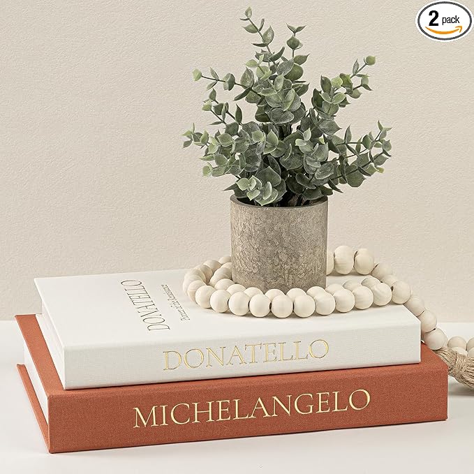 Aesthetic Faux Books for Home Decor (Set of 2) - Decorative Book Boxes with Hidden Storage - Ideal for Coffee Table, Living Room, Entryway & Bookshelf - Beige/Terracotta Linen