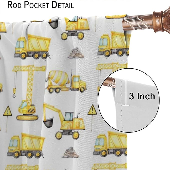 Cartoon Car Blackout Curtain,Boys Kids Construction Vehicles Truck Yellow Window Curtain for Dining Room Kitchen Bedroom Living Room Office Nursery Drapes,55x63 in