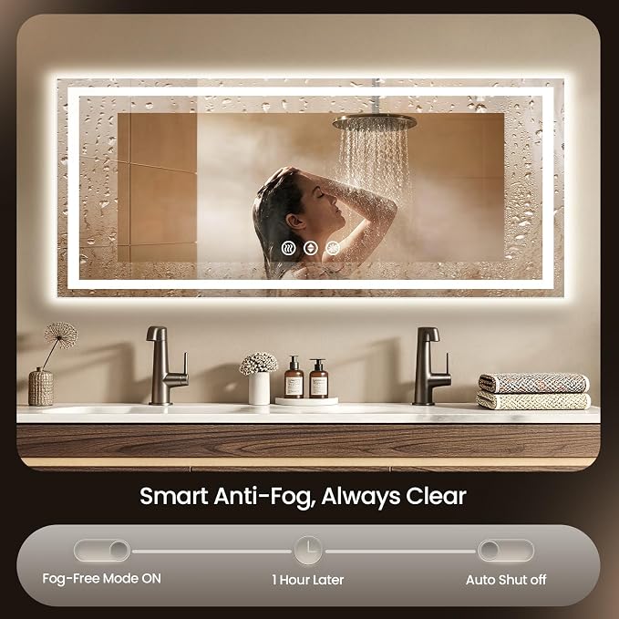 72X32 LED Bathroom Mirror with Lights, Anti-Fog, Backlit + Front Lit (CRI>90), Lighted Bathroom Vanity Mirror for Wall, Memory Function, Dimmable, Tempered Glass, Shatter-Proof