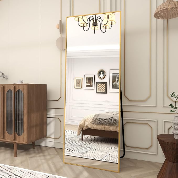 BEAUTYPEAK Full Length Mirror 64"x21", Standing Rectangle Floor or Wall-Mounted Mirrors for Living Room, Bedroom, Gold
