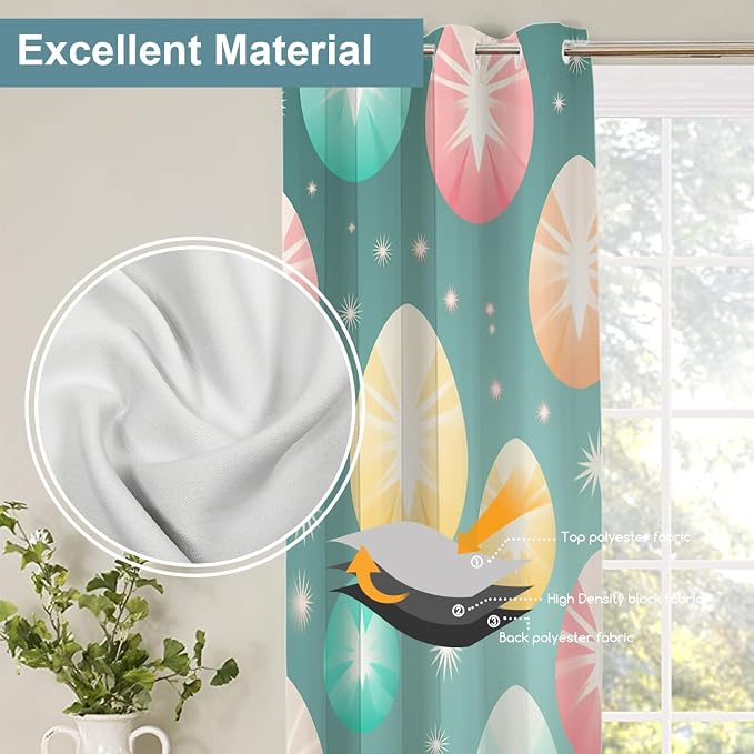 Shrahala Easter Eggs Stars Thermal Insulated Blackout Window Curtains, Colorful Easter Egg Pattern Long Drapes for Bedroom/Living Room with Plastic Grommet, 52X84 Set of 2