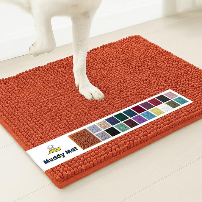 Muddy Mat® | Super Water Absorbent Door Mat Indoor, Microfiber Quick Dry Chenille Entryway Rug, Slip Resistant Front Door Mat, Indoor Mats for Entryway, Machine Washable Pet Rug, Orange XXXL 72"X48"