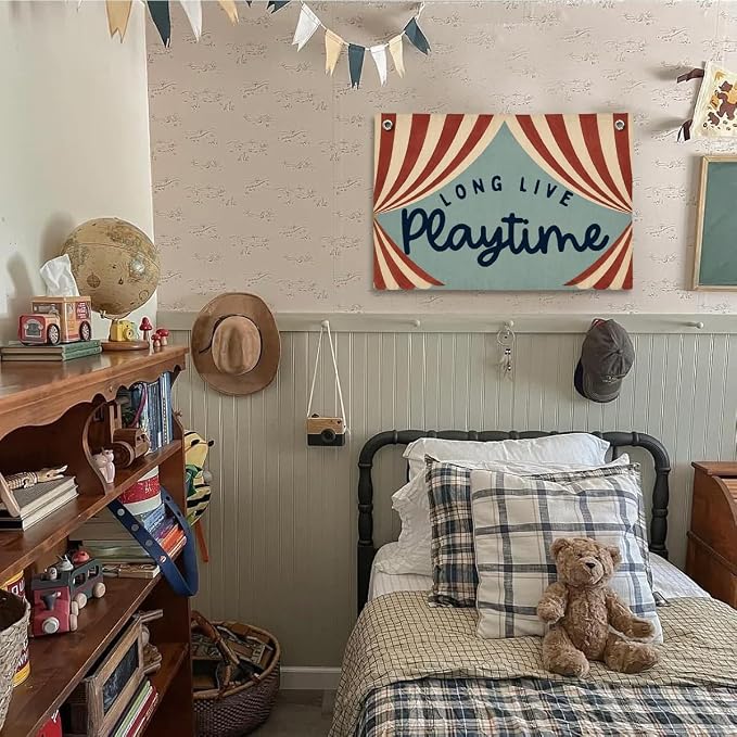 Playroom Kids Wall Decor, Toddler Playroom Decor Hanging Linen Banner,Play Room Wall Decor for Nursery, 20x30 Inch
