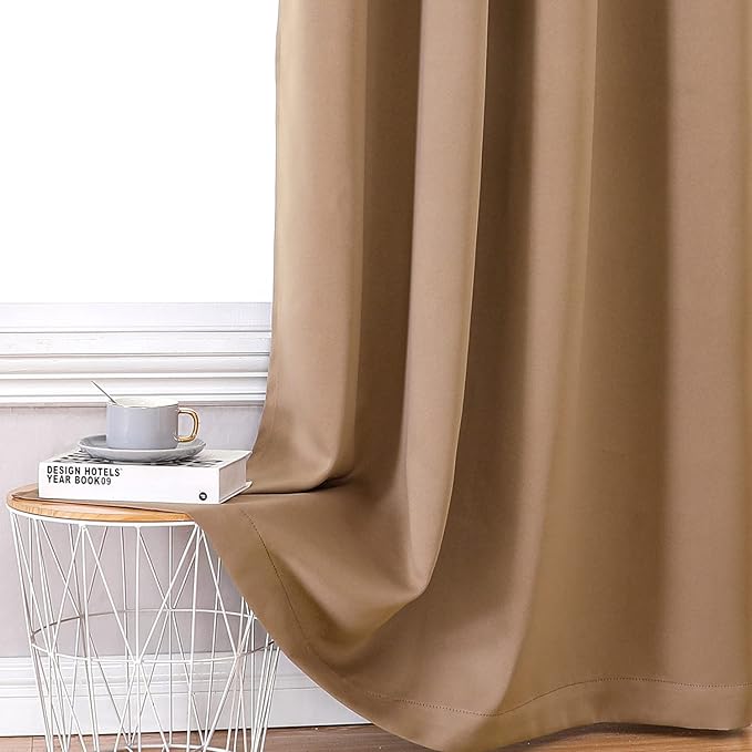 ChrisDowa 100% Blackout Curtains 84 inch Long for Bedroom with Black Liner, Extra Wide 2 Thick Layers Total Blackout Thermal Insulated Grommet Window Curtains 2 Panels Set (Cappuccino, 60 x 84 Inch)