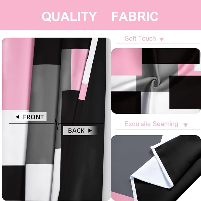 Tyrot Pink 100% Blackout Curtains for Bedroom 72 inch Length 2 Panels Set Grey Modern Abstract Geometric Black Out Curtains Insulated Room Darkening Window Drapes for Living Room, 52Wx72L