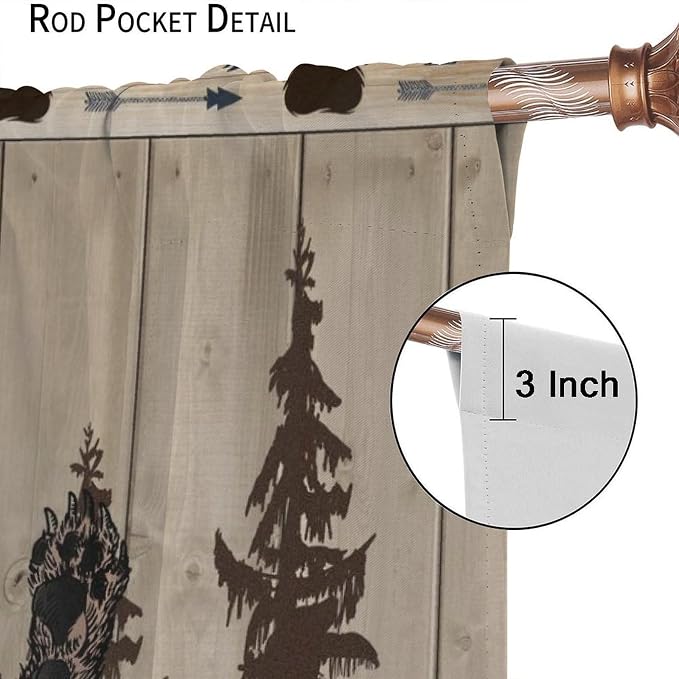 Bear Hunting Blackout Curtains Country Farmhouse Vintage Hunting Lodge Wildlife Funny Bear Wildlife Windows Treatments Rod Pocket for Kitchen Living Room Bedroom 42x45in