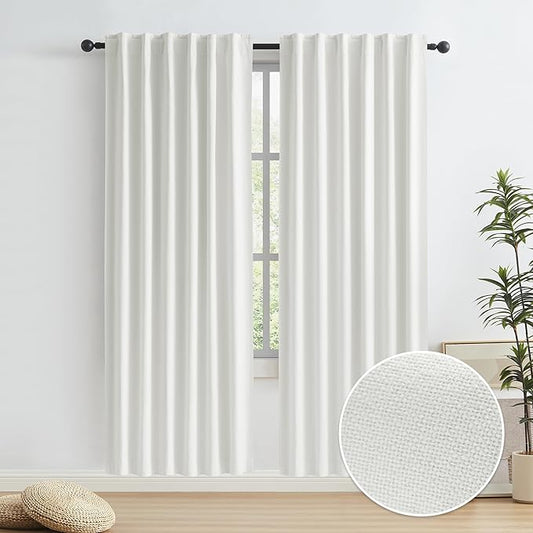 KEQIAOSUOCAI Faux Linen Beige Curtains 80 Inches Long Natural Color Farmhouse Rod Pocket Back Tab Hook Belt Temporary Door Cover Room Divider Closet Curtains for Bedroom Crude 2 Panels 50 x 80