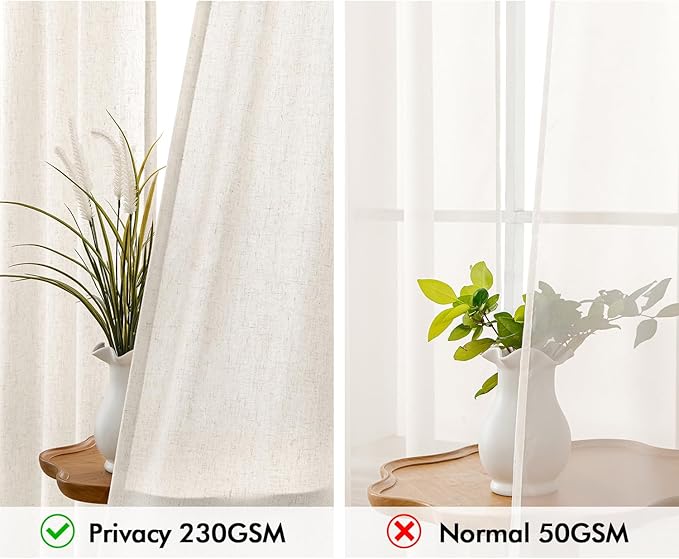 MIULEE Non-See-Through Privacy Linen Curtains 2 Panels, Light Filtering Window Curtains Farmhouse Textured Back Tab Semi Sheer Drapes for Bedroom Living Room, 52 x 108 Inches Long, Natural White